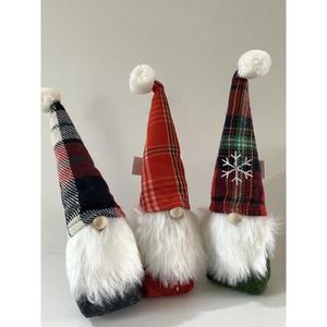 New Set of 3 Target Wondershop Plush Winter Christmas Holiday Gnomes Plaid Hat